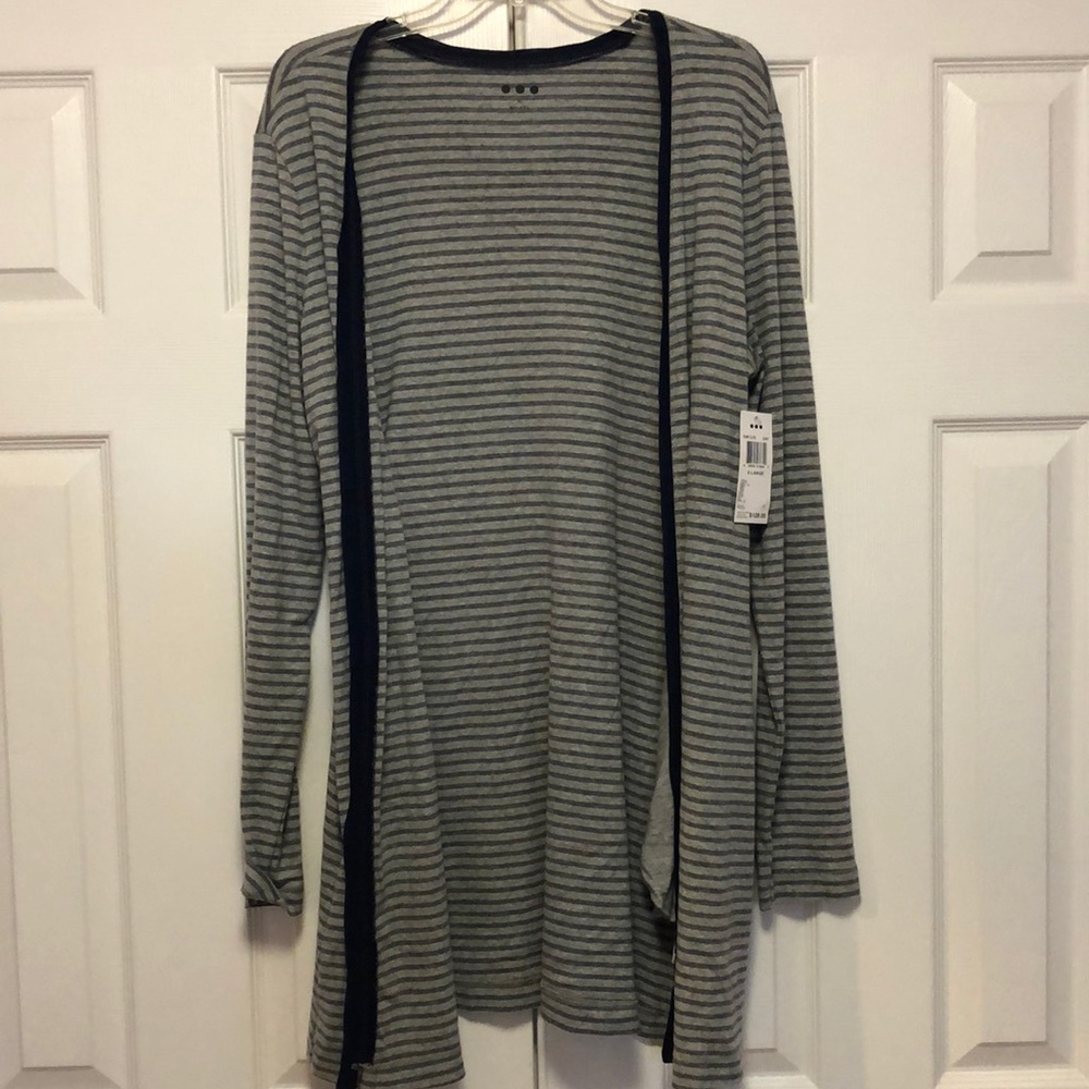Long grey/navy striped sweater